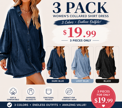 Women's Oversized Denim Shirt Dress Long Sleeve Button Down Mini Tunic Dress with Pockets Casual Loose Fit Jean Dress