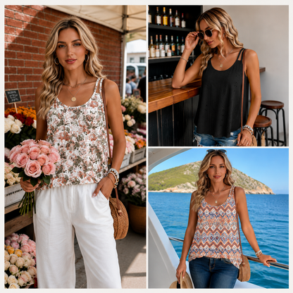 🌸 2026 Trending Cami Tank Top ✿ Women’s Lightweight Spaghetti Strap Scoop Neck Top ✿ Loose Fit Summer Beach Casual Essential