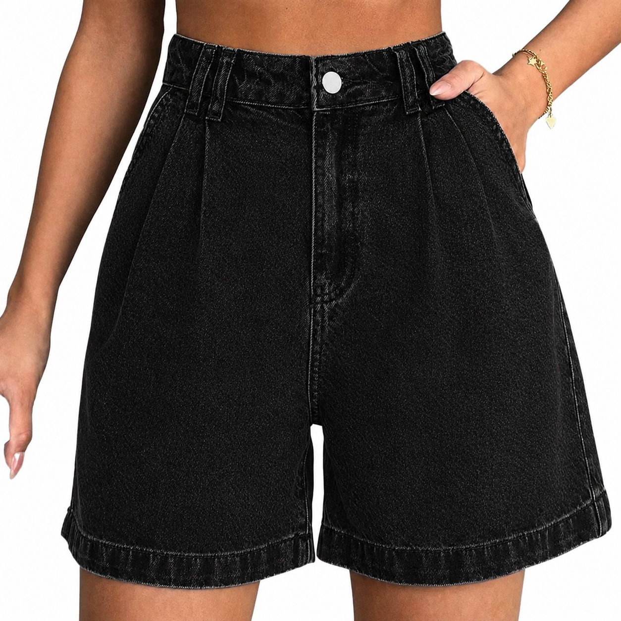 Women's High-Waisted A-Line Denim Bermuda Shorts ✨ Stretchy Casual Summer Essential