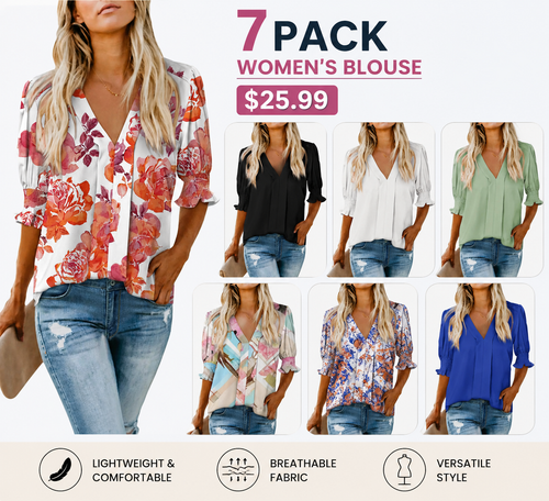 Women's Lightweight Floral Blouse 🌸 Cute V-Neck Ruffle Sleeve Summer Top
