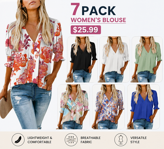 Women's Lightweight Floral Blouse 🌸 Cute V-Neck Ruffle Sleeve Summer Top