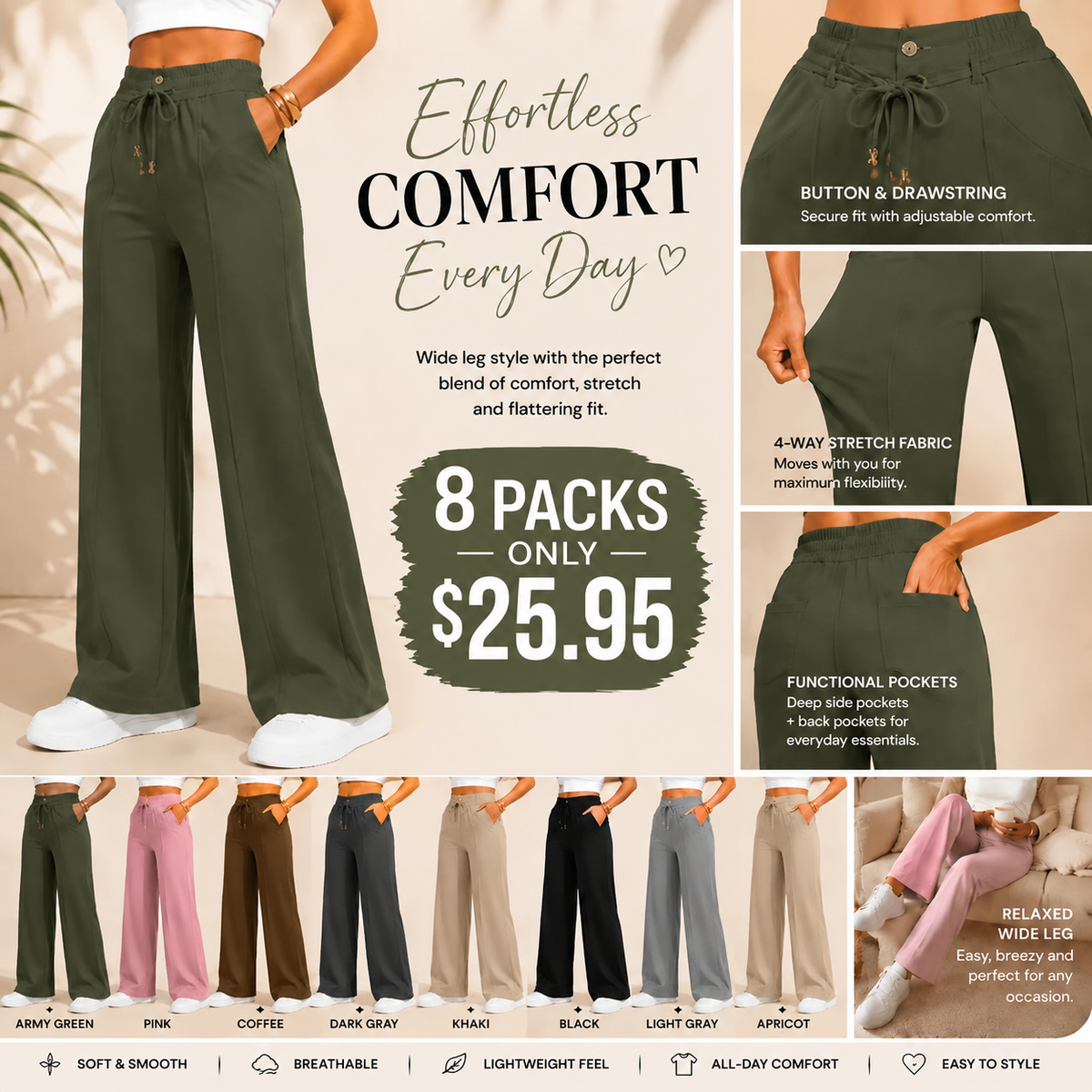 💥Last Day Promotion💥New Autumn Drawstring High Waist Wide Leg Pants