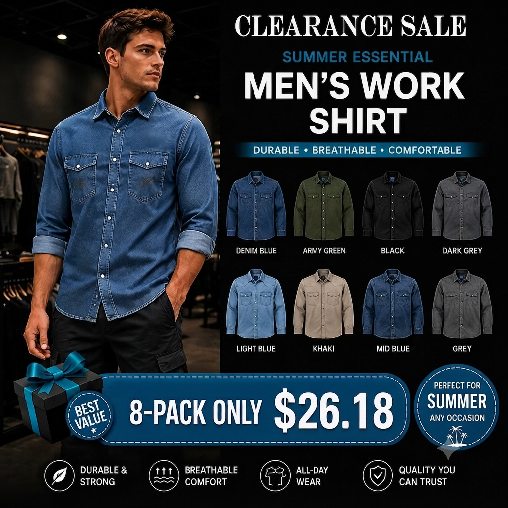 ✨Hot Sale✨Men's Long Sleeve Stone-Washed and Pre-Washed Denim Work Shirt