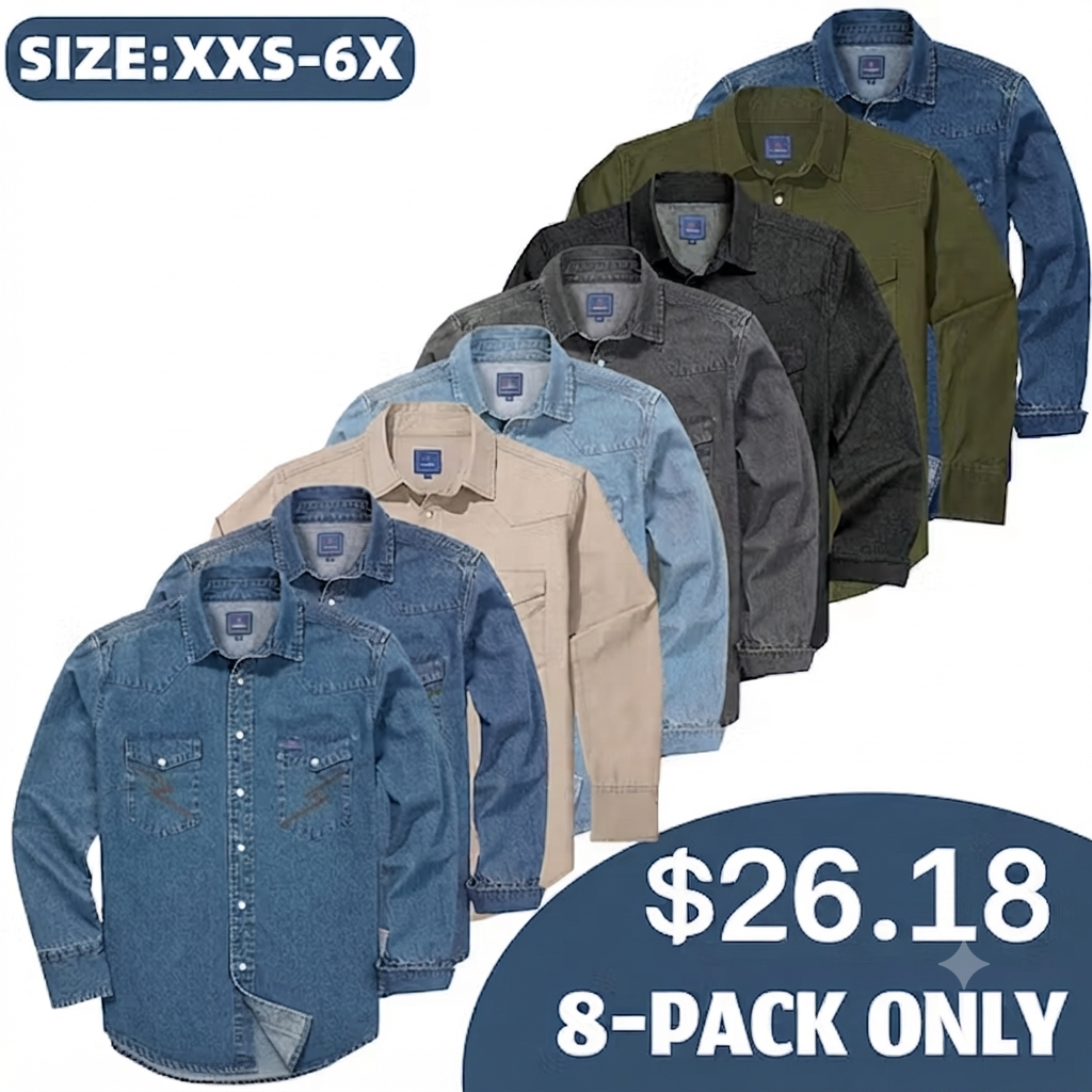 ✨Hot Sale✨Men's Long Sleeve Stone-Washed and Pre-Washed Denim Work Shirt