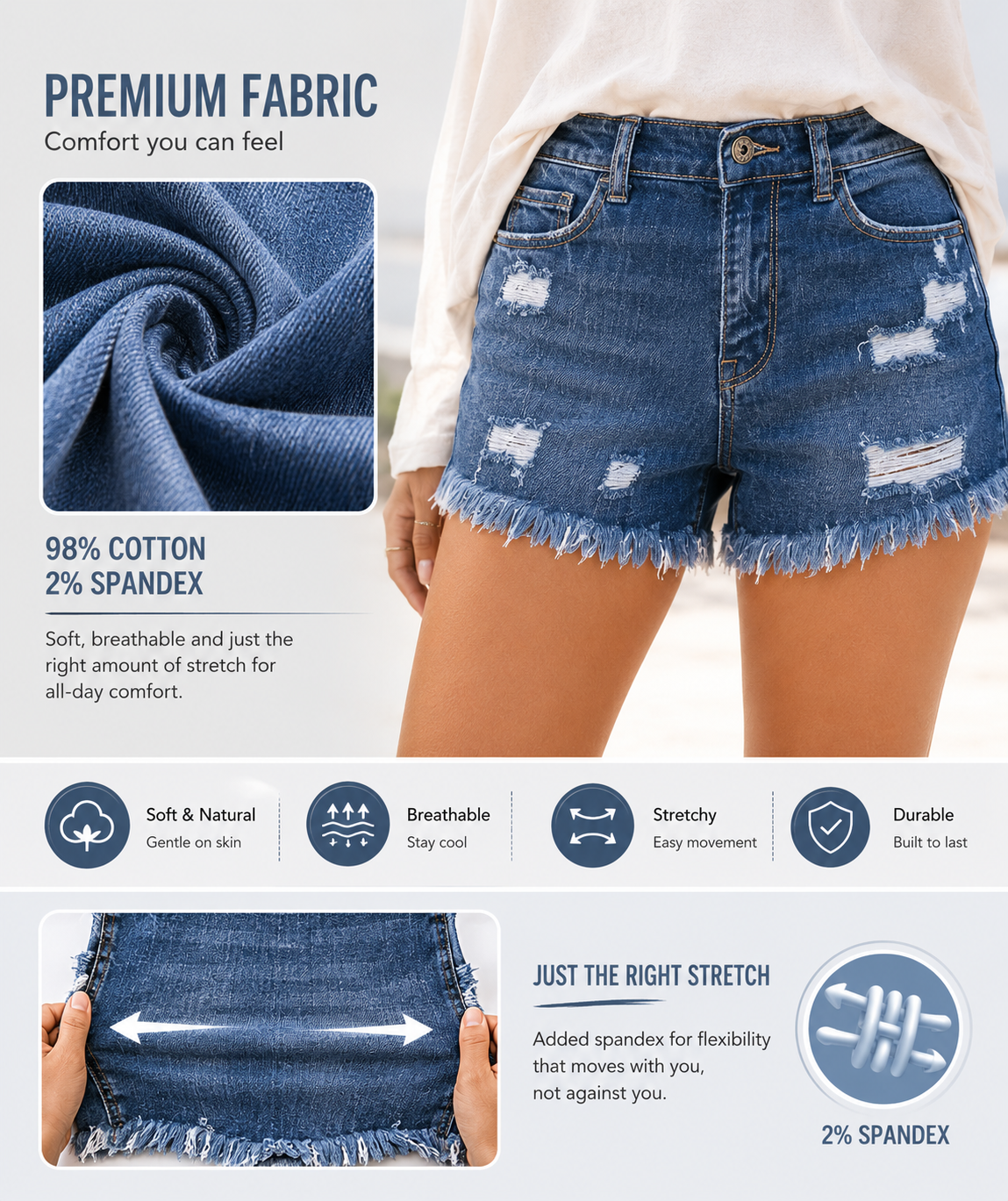 Women's Casual Mid-Rise Denim Shorts ✨ Relaxed Fit Everyday Summer Essential