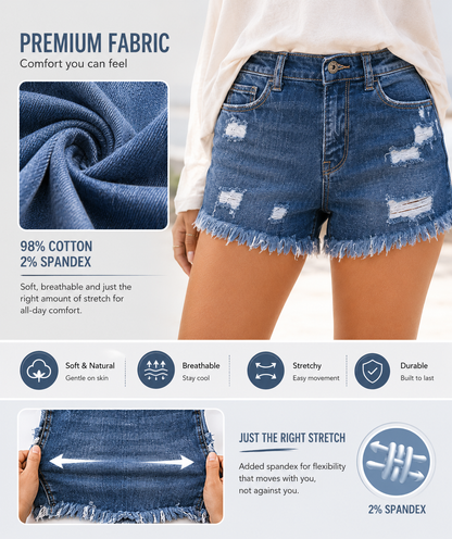 Women's Casual Mid-Rise Denim Shorts ✨ Relaxed Fit Everyday Summer Essential