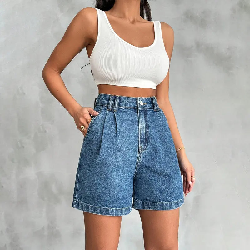 Women's High-Waisted A-Line Denim Bermuda Shorts ✨ Stretchy Casual Summer Essential
