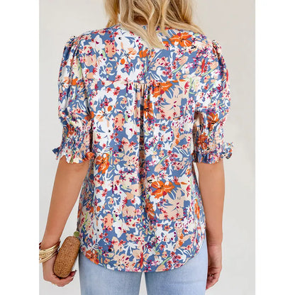 Women's Lightweight Floral Blouse 🌸 Cute V-Neck Ruffle Sleeve Summer Top