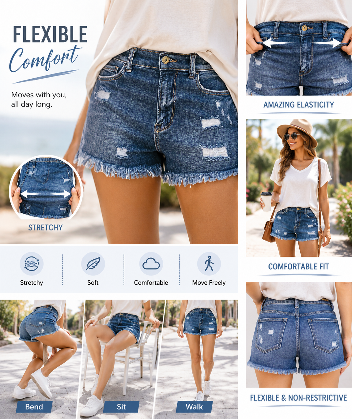 Women's Casual Mid-Rise Denim Shorts ✨ Relaxed Fit Everyday Summer Essential