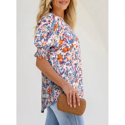Women's Lightweight Floral Blouse 🌸 Cute V-Neck Ruffle Sleeve Summer Top
