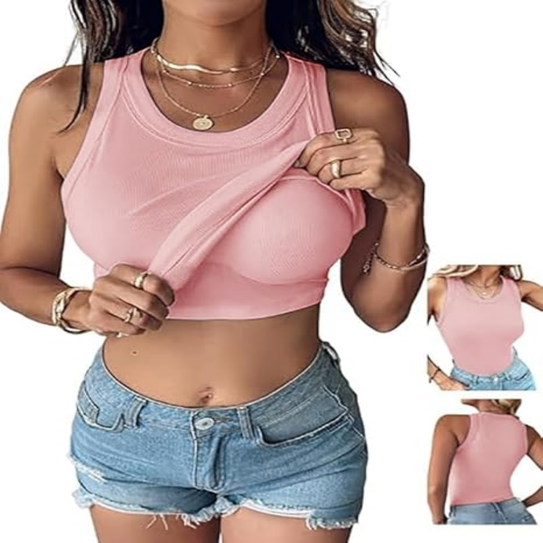 🍃Slim Fit Ribbed Tank｜Built-in Bra Comfort Meets Casual Style ✨