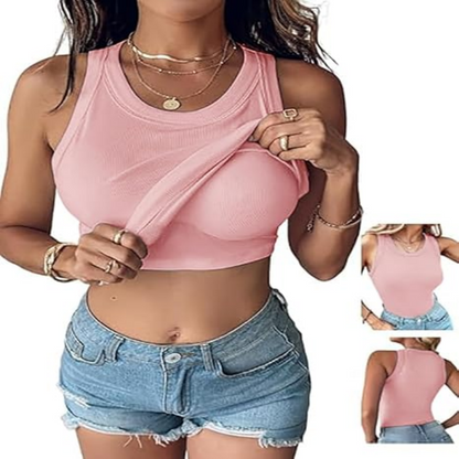 🍃Slim Fit Ribbed Tank｜Built-in Bra Comfort Meets Casual Style ✨