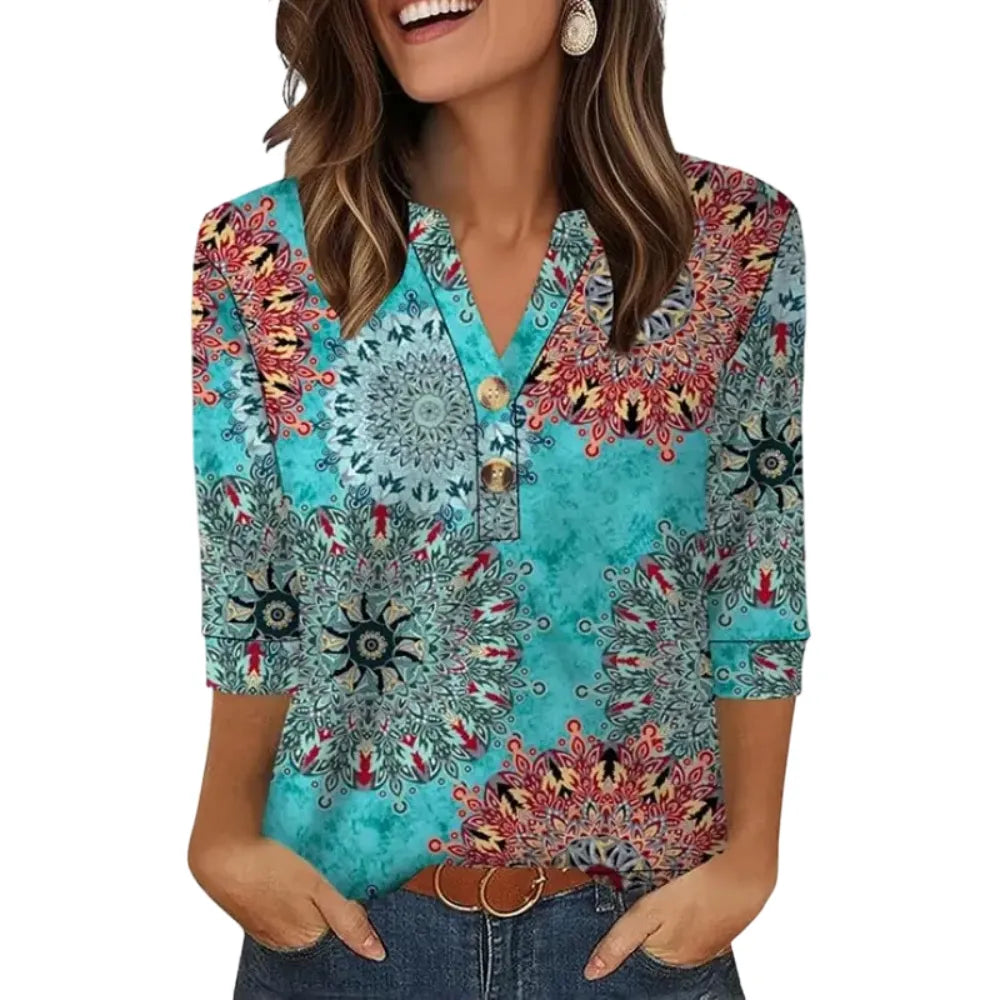Women's 3/4 Sleeve Henley Top ✨ Casual Summer Blouse for Everyday Style