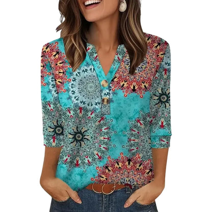 Women's 3/4 Sleeve Henley Top ✨ Casual Summer Blouse for Everyday Style