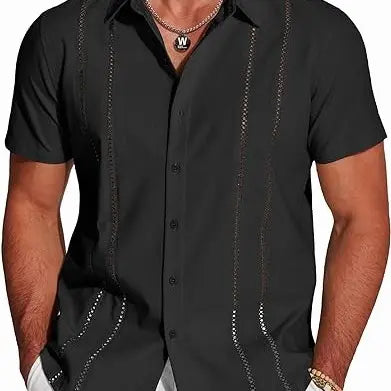 Men's Cuban Guayabera Shirt, Short Sleeve Linen Blend Button Down Summer Shirt, Lightweight Breathable Casual Beach
