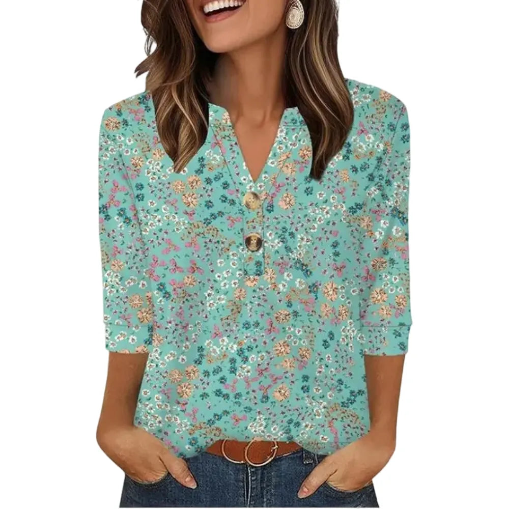 Women's 3/4 Sleeve Henley Top ✨ Casual Summer Blouse for Everyday Style