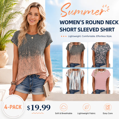 Women’s Summer Tops Short Sleeve Crew Neck Tunic Blouses, Cute Trendy Casual Shirts