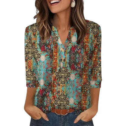Women's 3/4 Sleeve Henley Top ✨ Casual Summer Blouse for Everyday Style