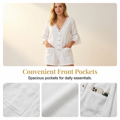 🔥Limited-time offer-Women's Summer V-Neck Jumpsuit with Bell Sleeves