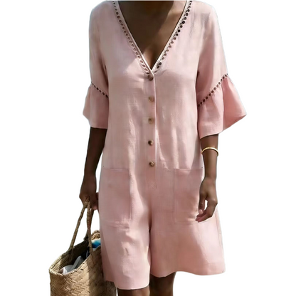 🔥Limited-time offer-Women's Summer V-Neck Jumpsuit with Bell Sleeves