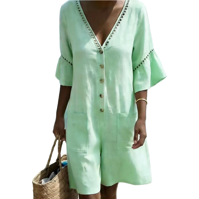 🔥Limited-time offer-Women's Summer V-Neck Jumpsuit with Bell Sleeves