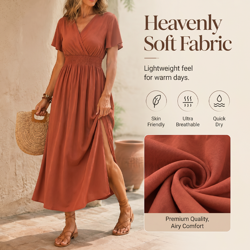 Women's Summer V-Neck Side Slit Maxi Dress