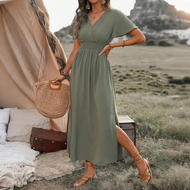 Women's Summer V-Neck Side Slit Maxi Dress