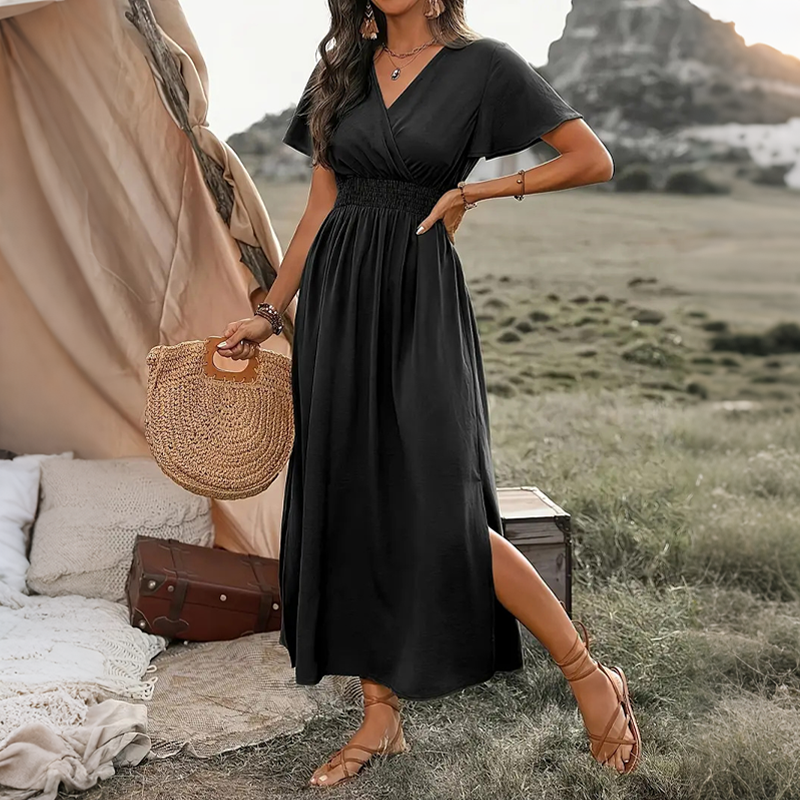 Women's Summer V-Neck Side Slit Maxi Dress