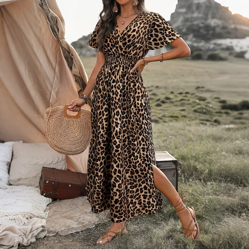 Women's Summer V-Neck Side Slit Maxi Dress