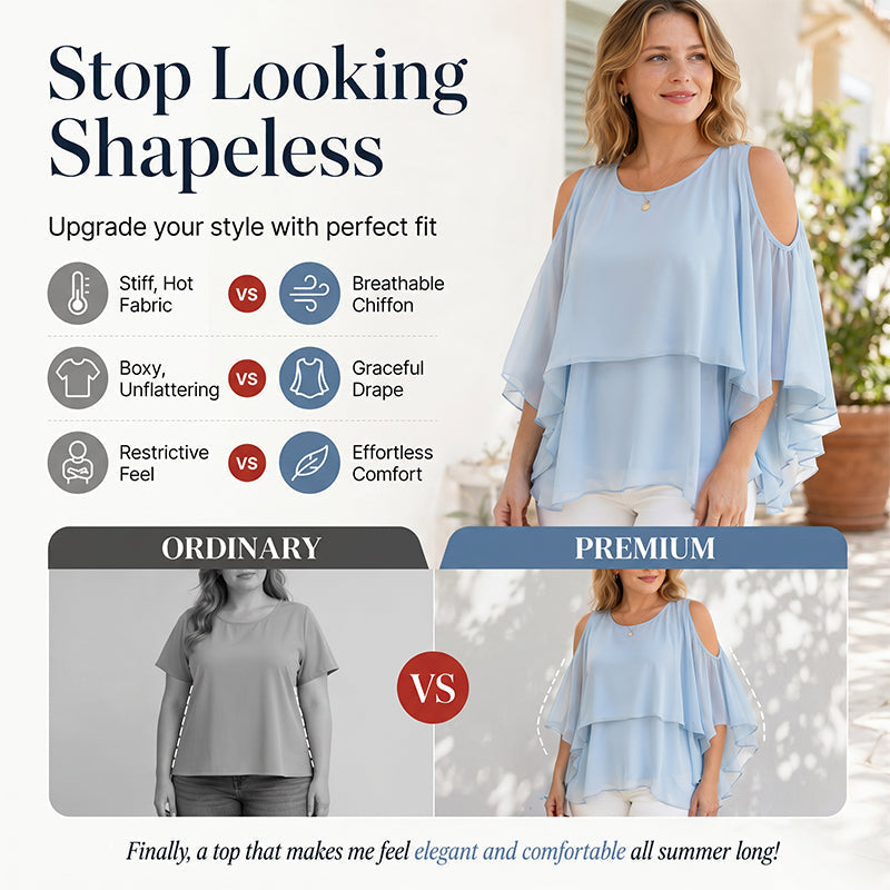 Women's Cold Shoulder Ruffle Top ✨ Flowy Short Sleeve Summer Blouse