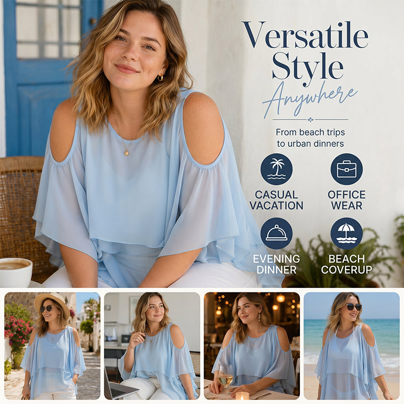 Women's Cold Shoulder Ruffle Top ✨ Flowy Short Sleeve Summer Blouse