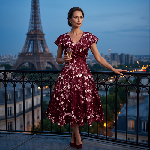 Women's Elegant Printed Dress with Pockets