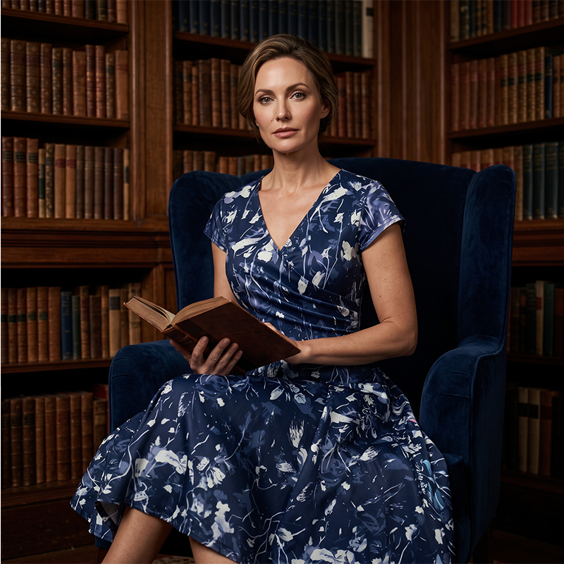 Women's Elegant Printed Dress with Pockets