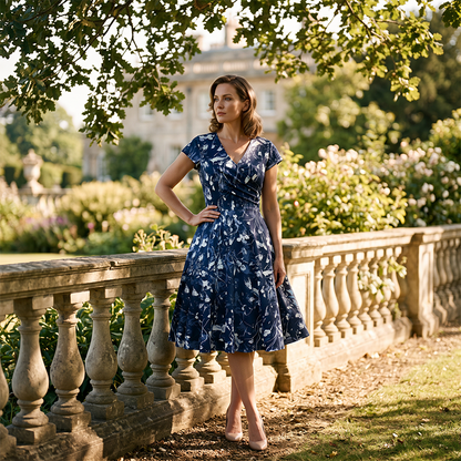 Women's Elegant Printed Dress with Pockets