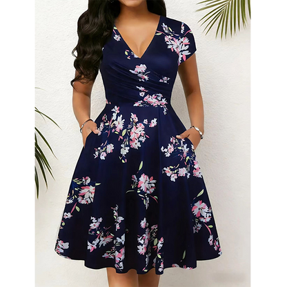 Women's Elegant Printed Dress with Pockets