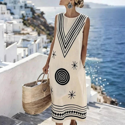 Women's Digital Print Sleeveless Maxi Dress